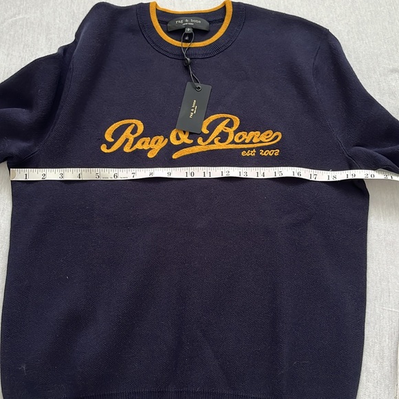 NWT Rag & Bone Navy Varsity Graphic Crew, Retro, Crew Neck, size S - Picture 11 of 12